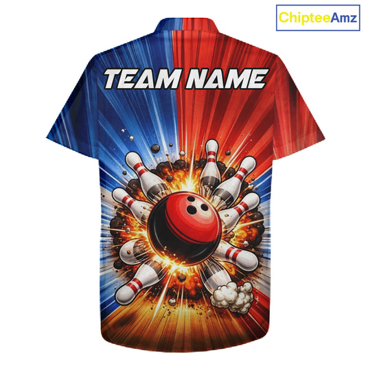 Funny Bowling Boom Hawaiian Shirt Custom Red, White and Blue Team Bowler Jerseys NQS11660