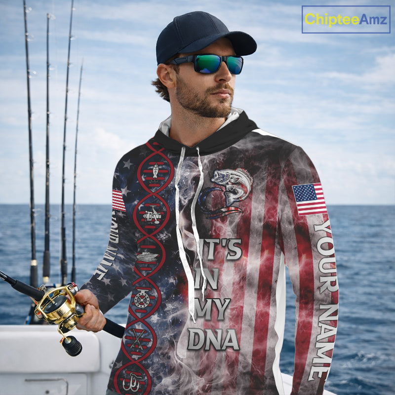 Largemouth Bass fishing smoke American Flag It's in my DNA custom UV protection fishing shirts NQS11664