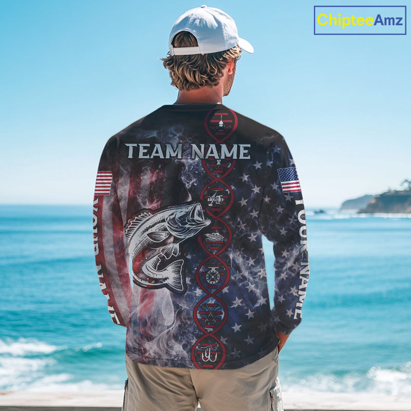 Largemouth Bass fishing smoke American Flag It's in my DNA custom UV protection fishing shirts NQS11664