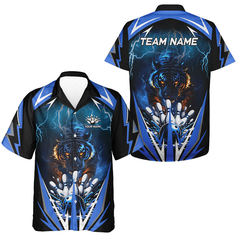 Blue Lightning Thunder Tiger Hawaiian bowling shirts Custom team button up bowling shirts outfit NQS9706