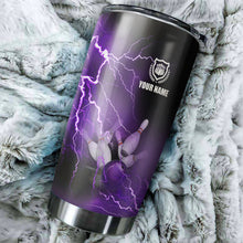 Load image into Gallery viewer, Multicolor Lightning thunder storm Bowling ball pins Custom name and team name bowling tumblers Cup NQS9711