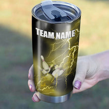 Load image into Gallery viewer, Multicolor Lightning thunder storm Bowling ball pins Custom name and team name bowling tumblers Cup NQS9711