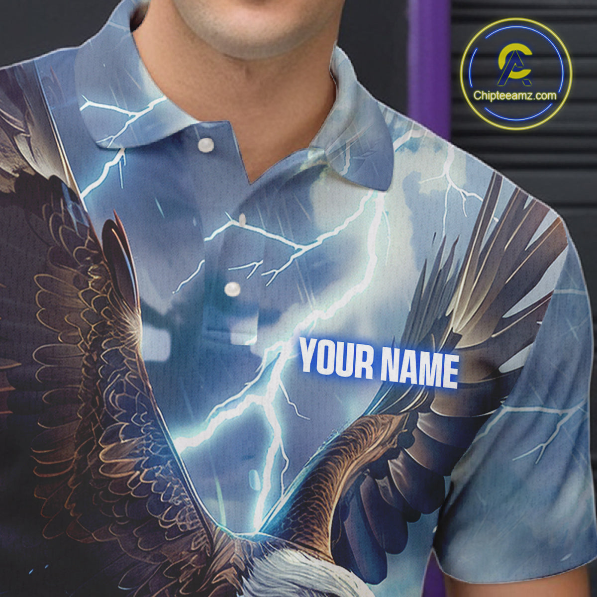 Blue lightning thunder bowling Eagle custom Men Bowling Polo Shirts, gift for team bowlers NQS7488