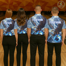 Load image into Gallery viewer, Blue lightning thunder bowling Eagle custom Womens Bowling Polo Shirts, gift for team bowlers NQS7488