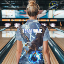 Load image into Gallery viewer, Blue lightning thunder bowling Eagle custom Womens Bowling Polo Shirts, gift for team bowlers NQS7488