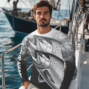 Black and white King Salmon Fishing Customize 3D All Over Printed Shirts Personalized Fishing Gifts NQS354