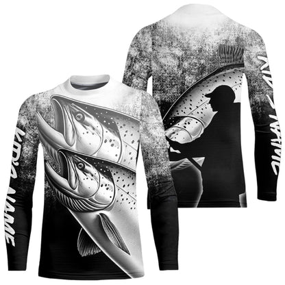 Black and white King Salmon Fishing Customize 3D All Over Printed Shirts Personalized Fishing Gifts NQS354