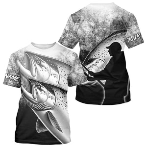 Black and white King Salmon Fishing Customize 3D All Over Printed Shirts Personalized Fishing Gifts NQS354