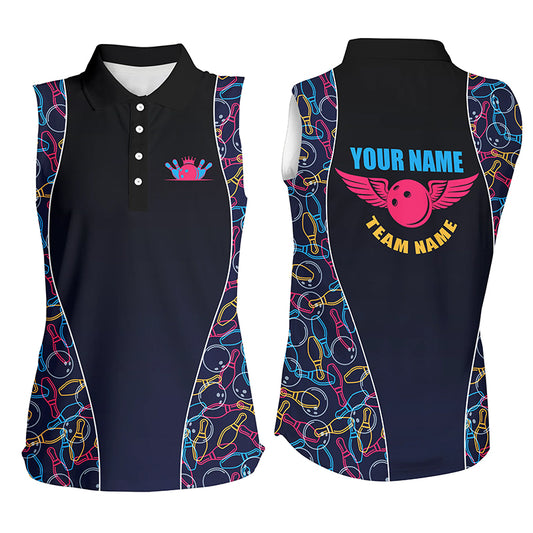 Custom sleeveless bowling shirt for women – personalized team jersey front view