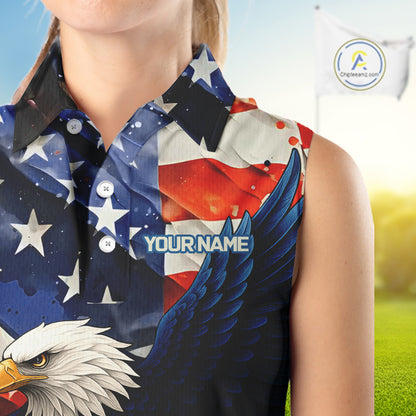 American Flag Eagle Women sleeveless golf polo shirts custom patriotic Eagle golf attire for ladies NQS9976