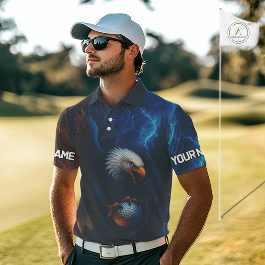 Red amd Blue Lightning Thunder Eagle Mens golf polo shirts custom Eagle golf attire for men NQS9977