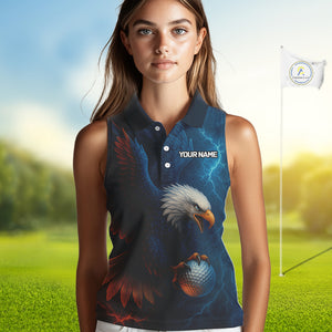 Red amd Blue Lightning Thunder Eagle Women sleeveless golf polo shirt custom Eagle ladies golf attire NQS9977