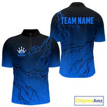 Load image into Gallery viewer, Black and Blue gradient Lightning thunder storm Bowling shirts for Men Custom Bowling Team Jerseys NQS10135
