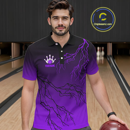 Black and Purple gradient Lightning thunder storm Bowling shirts for Men Custom Bowling Team Jerseys NQS10136