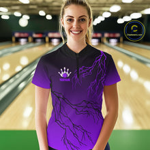 Load image into Gallery viewer, Black and Purple gradient Lightning thunder storm Bowling shirts for Women Custom Bowling Team Jersey NQS10136