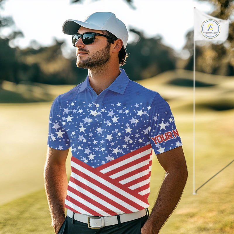 Red, White and Blue Men golf polo shirts Custom American Flag patriotic Golf attire for men NQS10137