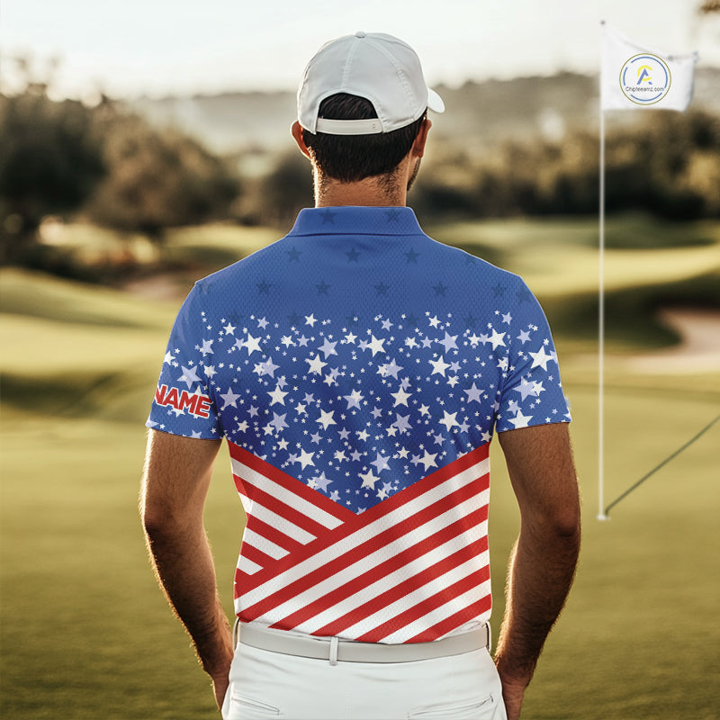 Red, White and Blue Men golf polo shirts Custom American Flag patriotic Golf attire for men NQS10137