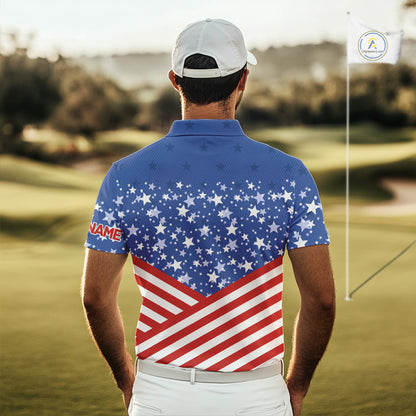 Red, White and Blue Men golf polo shirts Custom American Flag patriotic Golf attire for men NQS10137