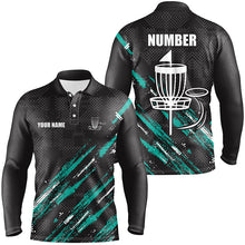 Load image into Gallery viewer, Black and Green camo Disc golf basket custom team disc golf polo shirt for Men, disc golf attire NQS8068