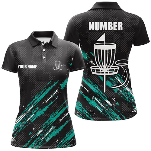 Black and Green camo Disc golf basket custom team women disc golf polo shirt, disc golf attire NQS8068