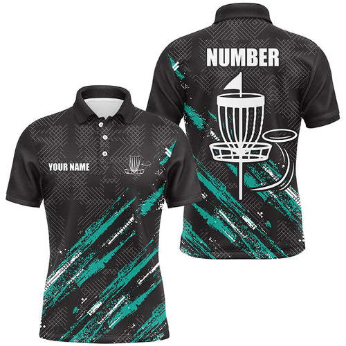 Black and Green camo Disc golf basket custom team disc golf polo shirt for Men, disc golf attire NQS8068