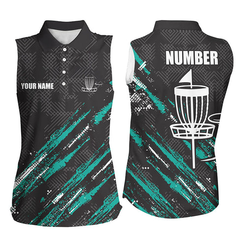 Black and Green camo Disc golf basket custom team disc golf sleeveless polo shirt, disc golf attire NQS8068