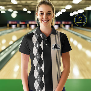 Retro Black argyle pattern Bowling shirts For Women custom bowling team jerseys Bowler Outfits NQS10276