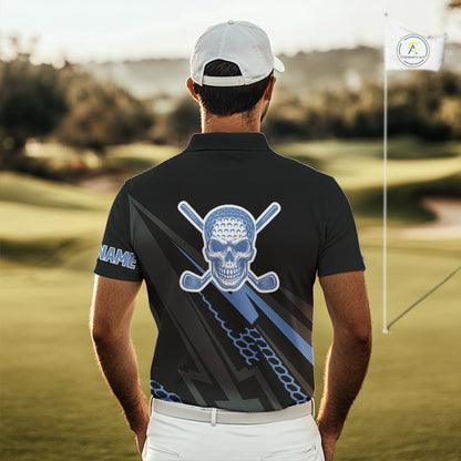 Black and Blue Skull Golf polo shirts For Men Custom Mens golf top, Personalized golf gifts NQS10467