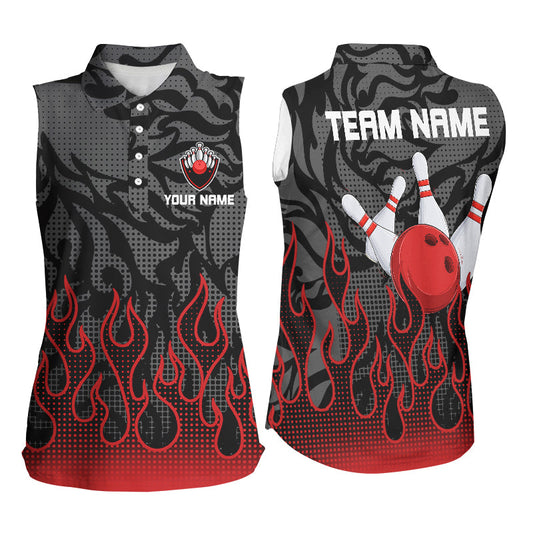 Red Flame Fire Bowling Sleeveless Polo shirt black camo Bowling Jersey Personalized Bowling Team Shirt NQS8493