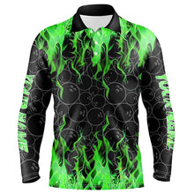 Load image into Gallery viewer, Black and Green Flame camo Men bowling shirts Custom Flame Bowling Shirt Team Bowling Jersey NQS8963