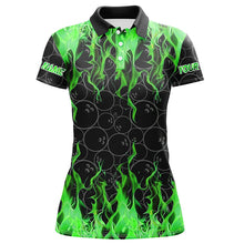 Load image into Gallery viewer, Black and Green Flame camo Womens bowling shirts Custom Flame Bowling Shirt Team Bowling Jersey NQS8963