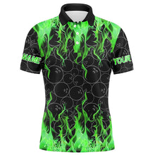 Load image into Gallery viewer, Black and Green Flame camo Men bowling shirts Custom Flame Bowling Shirt Team Bowling Jersey NQS8963