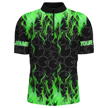 Load image into Gallery viewer, Black and Green Flame camo Men bowling shirts Custom Flame Bowling Shirt Team Bowling Jersey NQS8963