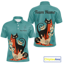 Load image into Gallery viewer, Custom retro bowling shirts Cat Bowling jersey for men Team Bowling Polo, 1/4 Zip Shirts | Blue NQS11072
