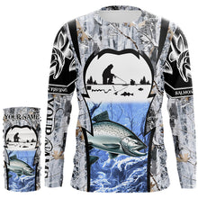 Load image into Gallery viewer, Salmon ice fishing Winter camo custom unisex Long sleeve fishing shirts, Ice fishing Salmon jerseys NQS9191