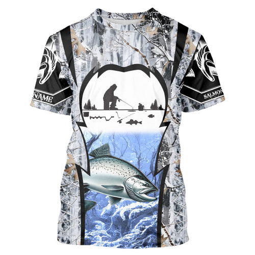 Salmon ice fishing Winter camo custom unisex Long sleeve fishing shirts, Ice fishing Salmon jerseys NQS9191