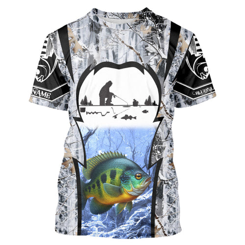 Bluegill ice fishing Winter camo custom unisex Long sleeve fishing shirt, Ice fishing Bluegill jersey NQS9193