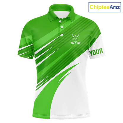 Green and white Mens golf polo shirts custom golf tops for mens, personalized golf gifts NQS11272