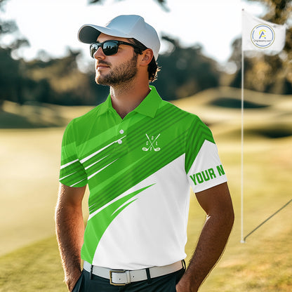Green and white Mens golf polo shirts custom golf tops for mens, personalized golf gifts NQS11272