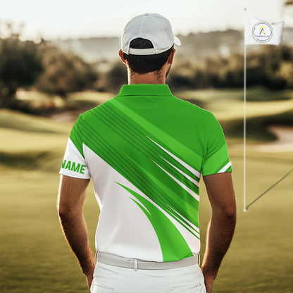 Green and white Mens golf polo shirts custom golf tops for mens, personalized golf gifts NQS11272