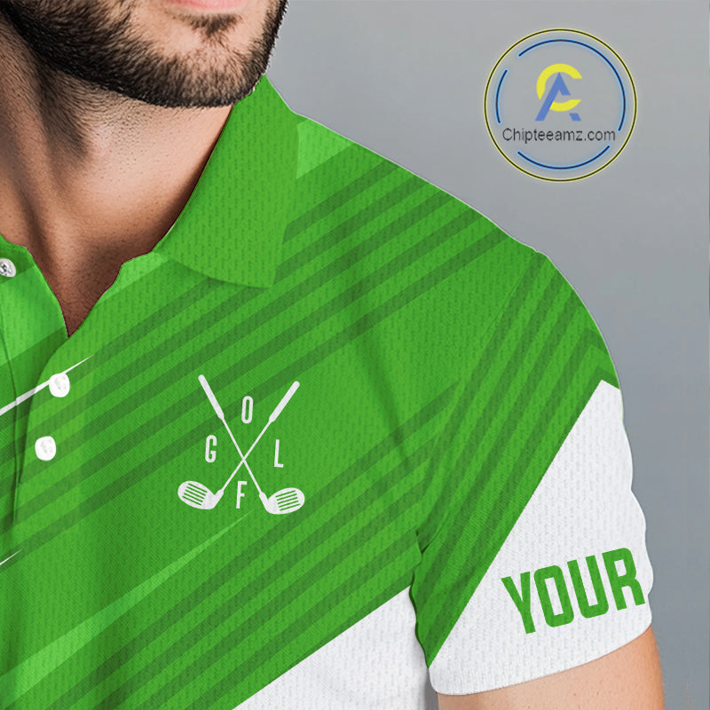 Green and white Mens golf polo shirts custom golf tops for mens, personalized golf gifts NQS11272