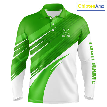 Green and white Mens golf polo shirts custom golf tops for mens, personalized golf gifts NQS11272