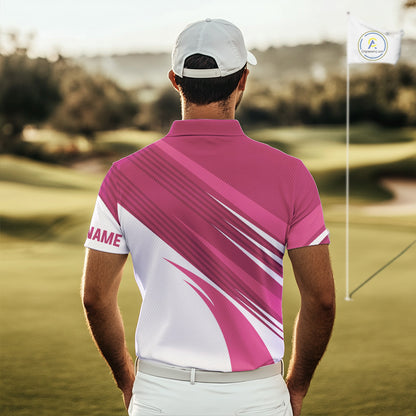 Pink and white Mens golf polo shirts custom golf tops for mens, personalized golf gifts NQS11273
