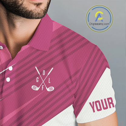 Pink and white Mens golf polo shirts custom golf tops for mens, personalized golf gifts NQS11273