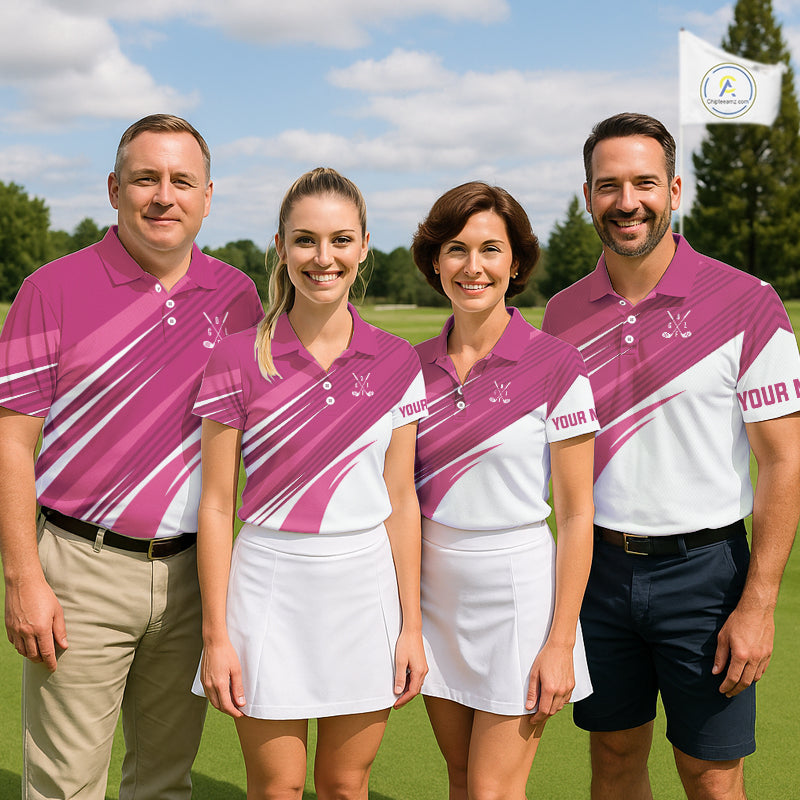 Pink and white Mens golf polo shirts custom golf tops for mens, personalized golf gifts NQS11273