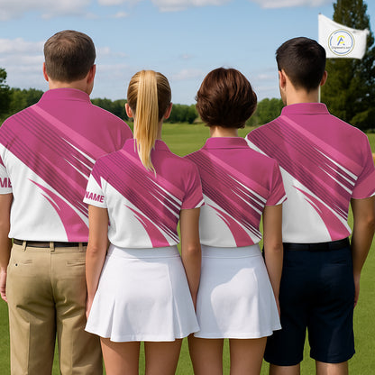 Pink and white Mens golf polo shirts custom golf tops for mens, personalized golf gifts NQS11273