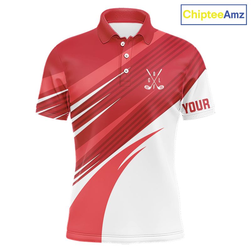 Red and white Mens golf polo shirts custom golf tops for mens, personalized golf gifts NQS11274