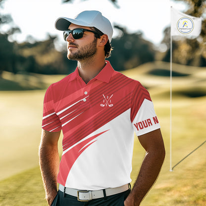 Red and white Mens golf polo shirts custom golf tops for mens, personalized golf gifts NQS11274