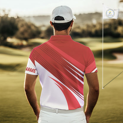 Red and white Mens golf polo shirts custom golf tops for mens, personalized golf gifts NQS11274