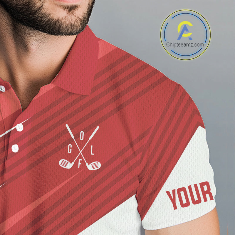 Red and white Mens golf polo shirts custom golf tops for mens, personalized golf gifts NQS11274